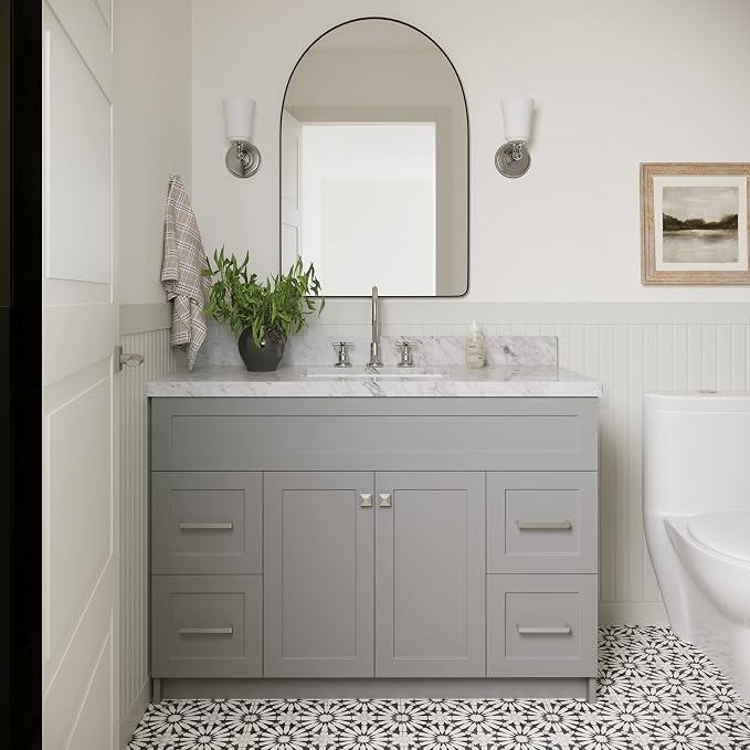 ARIEL 49" Grey Bathroom Vanity 1.5" Edge Italian Carrara Marble Countertop & - Image 3