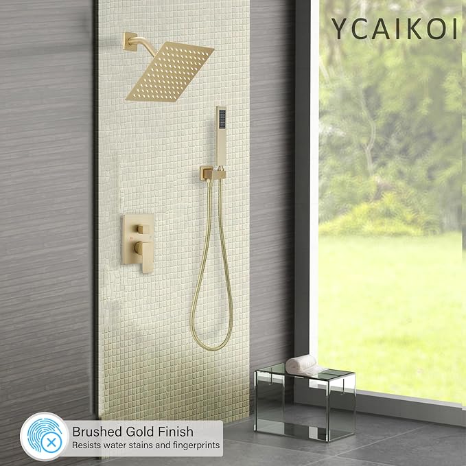 Brushed Gold Shower System, 8 Inch High Pressure Rain Shower - Image 2