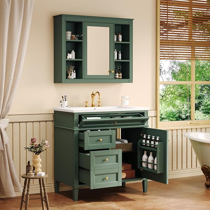 36" Bathroom Vanity with Matching Medicine Cabinet, Modern Sink Storage Cabinet - Image 3