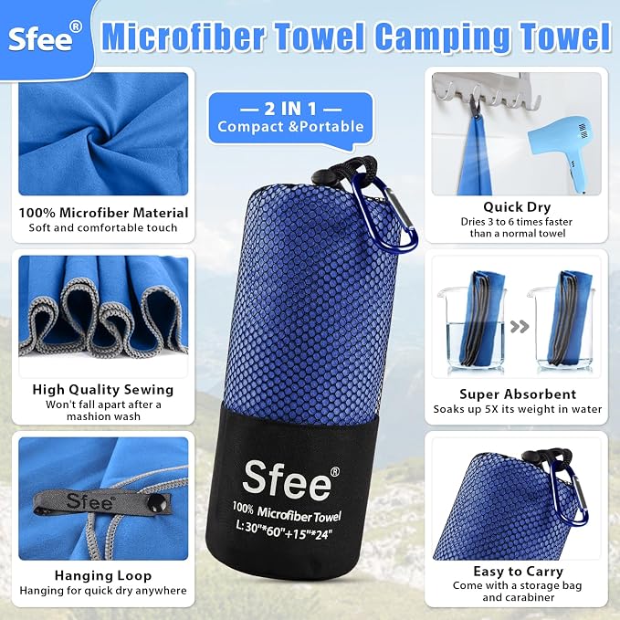 Sfee 2 Pack Microfiber Travel Towel, Quick Dry Beach CampingTowel Super - Image 2