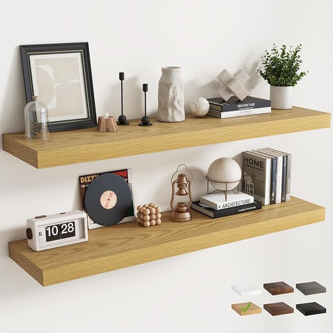 55 Inch Long Floating Shelves for Wall Set of 2, Easy Install Engineered Wood by Marsmiles