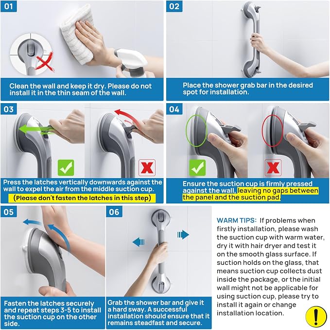 LEVERLOC Shower Grab Bars 2 Pack, Suction Grab Bar Easy to Install Shower Handle - Image 3