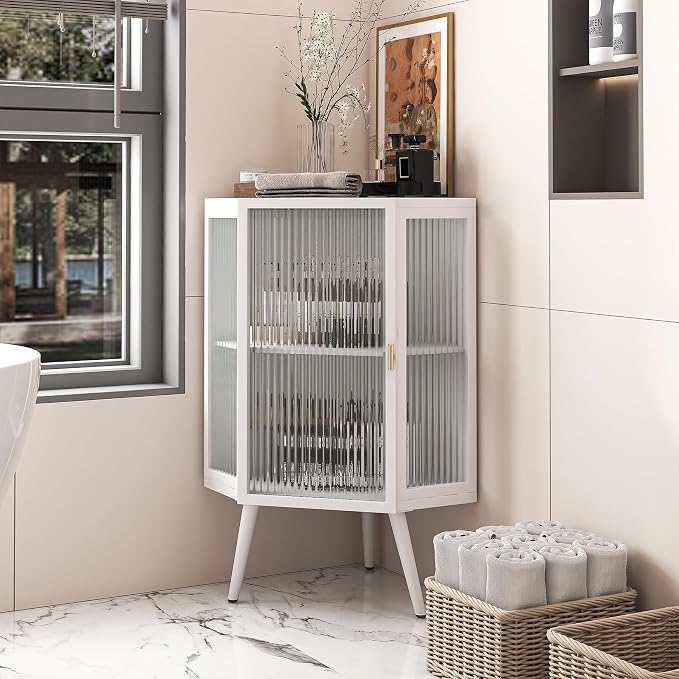 Corner Storage Cabinet with Glass Door by PRINKROOMY