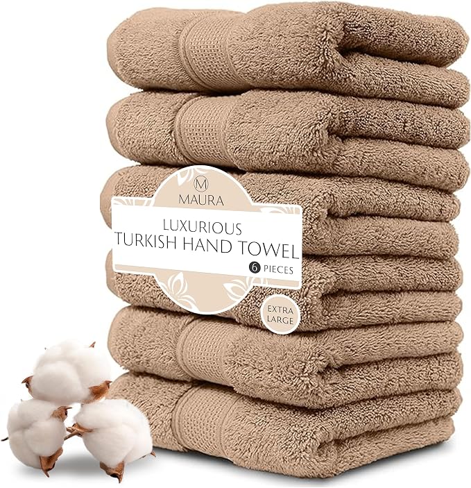 MAURA Biege Hand Towels for Bathroom. Luxury Turkish Cotton Bath Hand Towels by MAURA