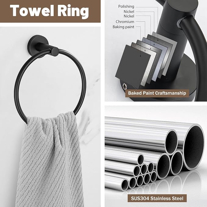 Matte Black Towel Bar Set Bathroom Hardware Set, 4-Piece Towel Holder Set - Image 4