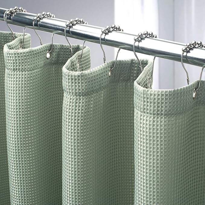 AmazerBath Waffle Stall Shower Curtain, Sage Green Shower Curtain Fabric by AmazerBath
