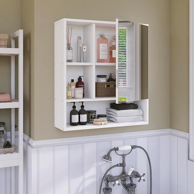 SMIBUY Bathroom Mirror Cabinet Wall Mounted, Bamboo Space Saver Medicine Cabinet - Image 4