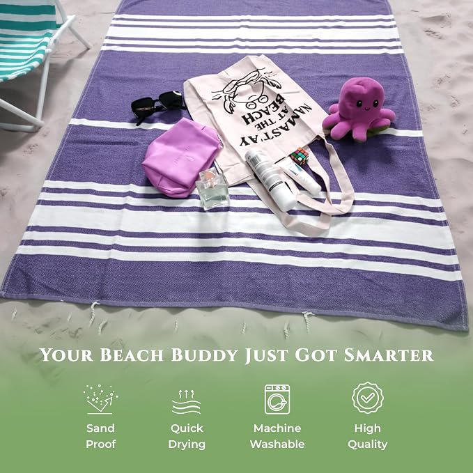 Turkish Cotton Beach Towel Pack of 4 & 1 Boho Tote Bag - Image 3