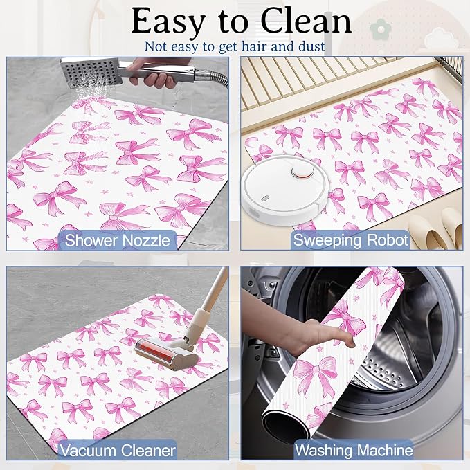 Pink Bow Bathroom Rugs Mat Non Slip Absorbent Quick Dry Rug Bath Mats - Image 6