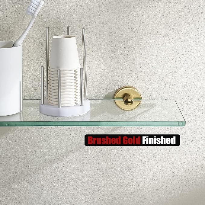 JQK Bathroom Glass Shelf Gold, Tempered Glass Shower Storage 16 by 5 inches - Image 7