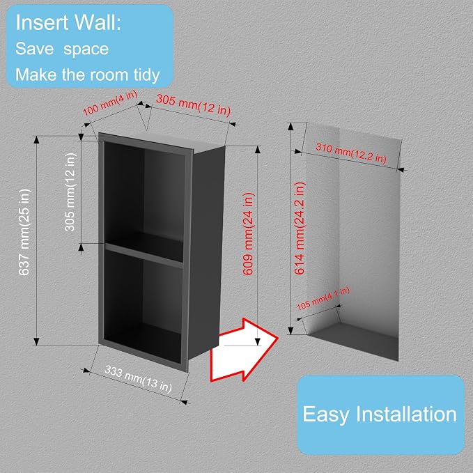 No Tile Needed Shower Niche for Bathroom Storage, Recessed Wall Niche, Double - Image 5