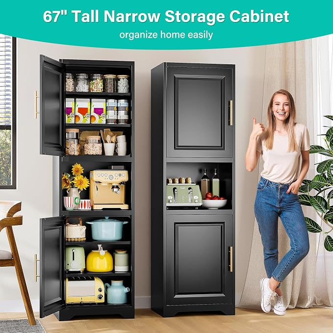 SISESOL 67" Tall Narrow Storage Cabinet - Image 2