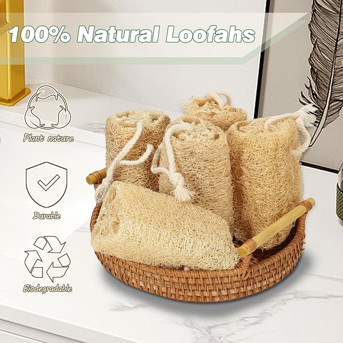 Natural Loofah Sponge Organic Loofa Set 6 Pack, Exfoliating Body Scrubber - Image 5