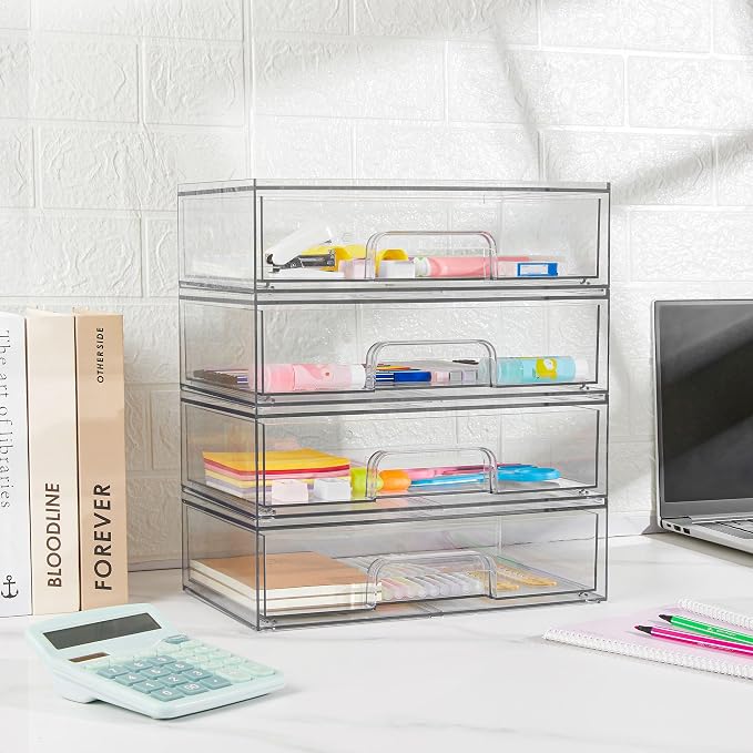 Vtopmart 12.1''W Clear Stackable Storage Drawers, 6 Pack Acrylic Plastic - Image 7
