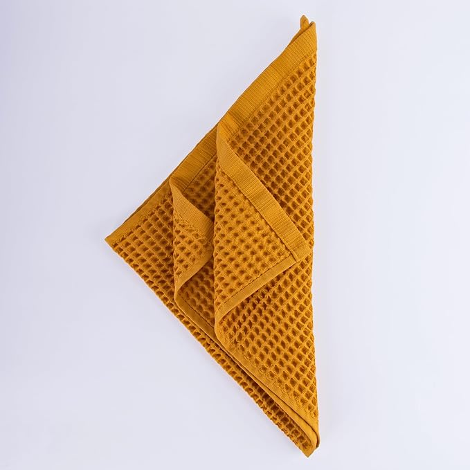 PÜSKÜL Organic Waffle Kitchen Towel 100% Turkish Cotton Set of 3 Mustard Yellow - Image 9