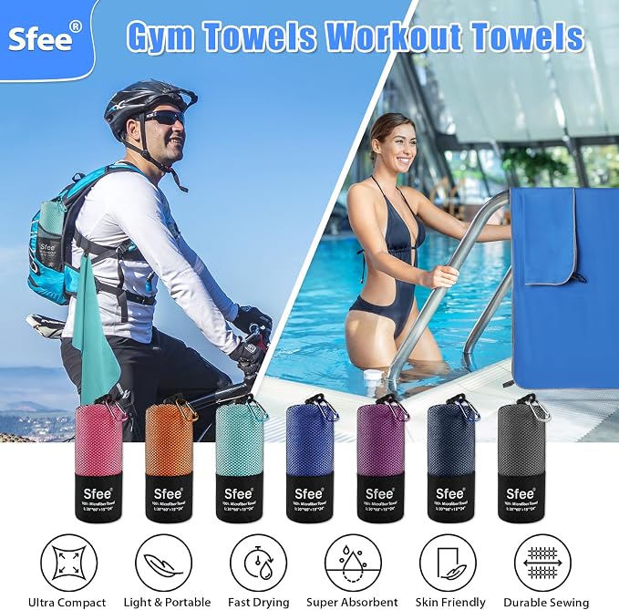 Sfee 2 Pack Microfiber Travel Towel, Quick Dry Camping Towel Large Beach Towel - Image 5