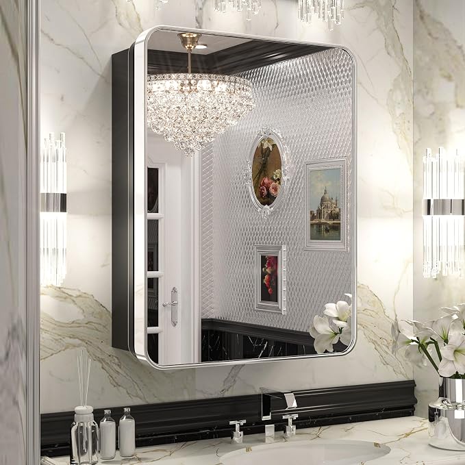 Keonjinn 20 x 26 Inch Chrome Recessed Medicine Cabinets, Mirrored Bathroom by Keonjinn