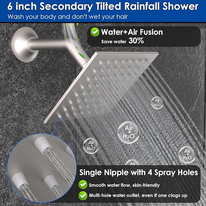 Enga 10 Inch + Dual 6-Inch Rain Shower System, Four Modes Diverter Shower Faucet - Image 4