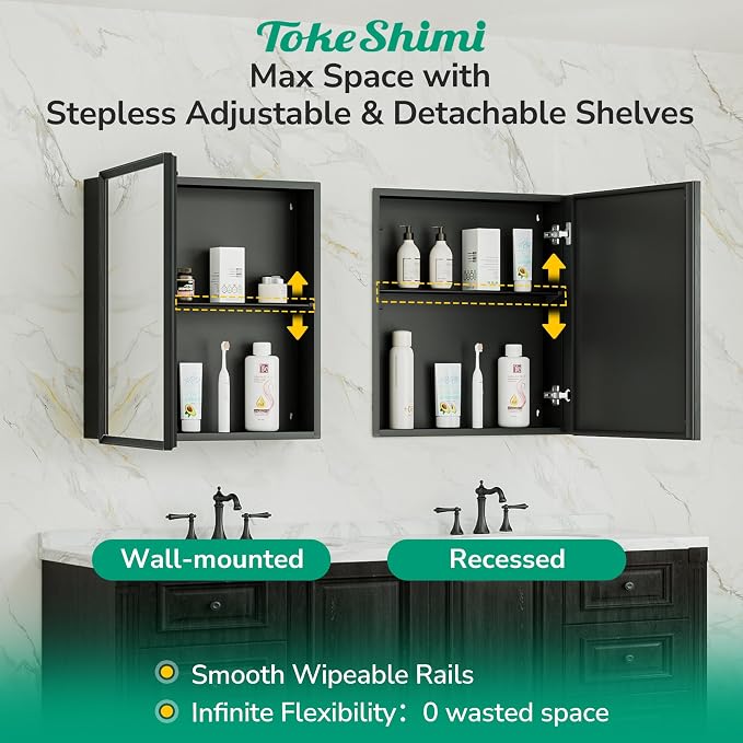 TokeShimi 14 x 18 Recessed Medicine Cabinet, Assembly Required, Stepless - Image 6
