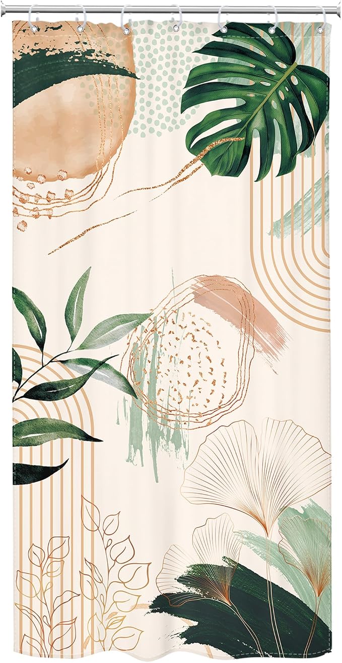 Small Stall Boho Shower Curtain 36Wx72H RV Tropical Green Leaf Modern Bohemian - Image 7