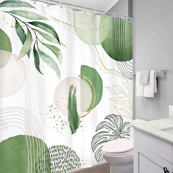 Extra Long Green Boho Shower Curtain 72Wx78H Mid Century Modern Abstract - Image 4
