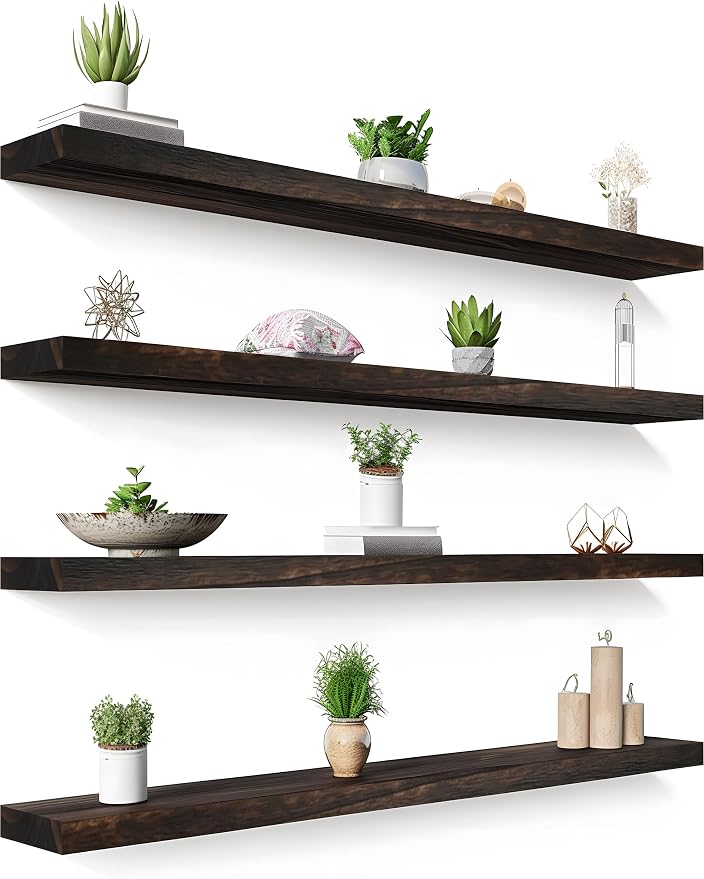 48 Inch Floating Shelves for Wall Rustic Brown Wood Wall Shelves for Bedroom by Unknown