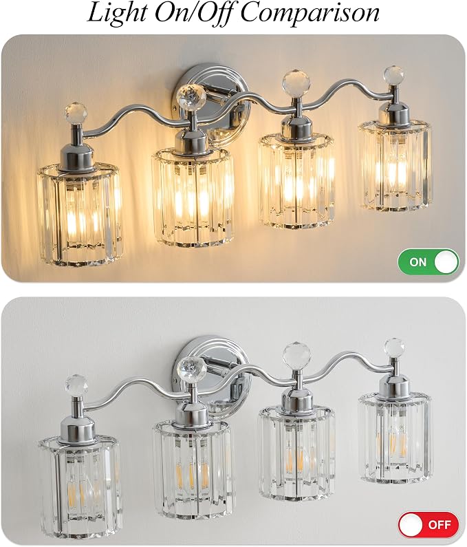 Chrome Bathroom Vanity Light, Modern Crystal Bathroom Ligth Fixture, 4 Light - Image 5