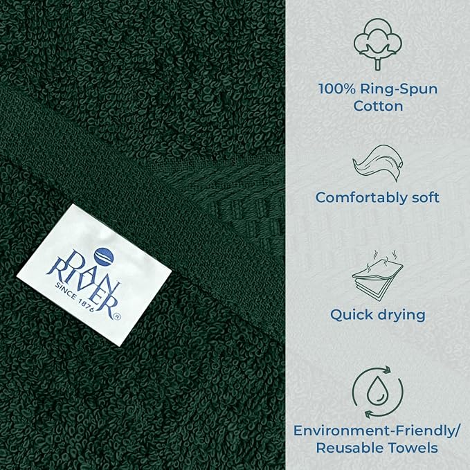 DAN RIVER 100% Ring Spun Cotton 3-Piece Towel Set, Hunter Green, Bath Towel - Image 3