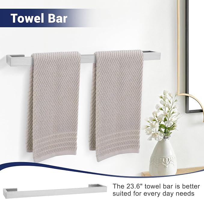 Brushed Nickel Bathroom Hardware Set, 4-Piece Bath Towel Bar Set SUS304 - Image 2