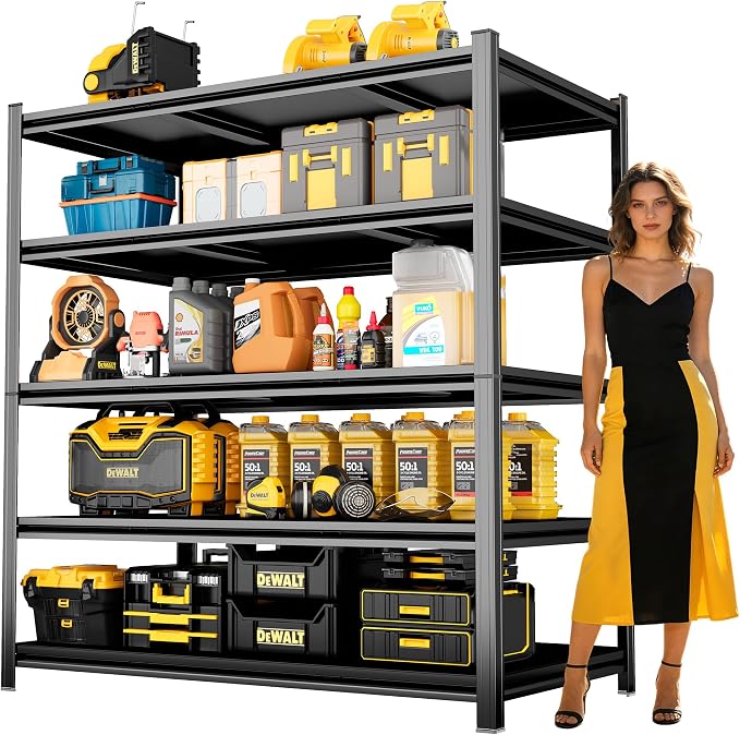 77.5"H*45"W Five-Shelf Metal Garage Shelving Unit Adjustable Storage Shelves by Leariso