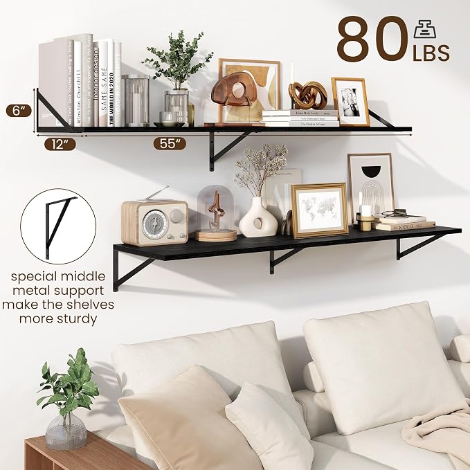 Fun Memories Floating Shelves for Wall, 12 Inch Deep Floating Shelves Set of 2 - Image 3
