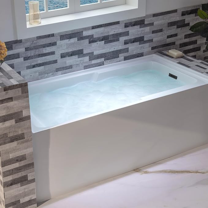 WOODBRIDGE 54" Acrylic Rectangular Alcove Soaking Bathtub in White - Image 10
