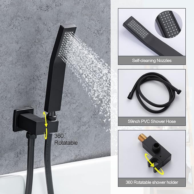 Roman Tub Filler Faucet with Waterfall Spout Wall Mounted Single Handle Bathtub - Image 5