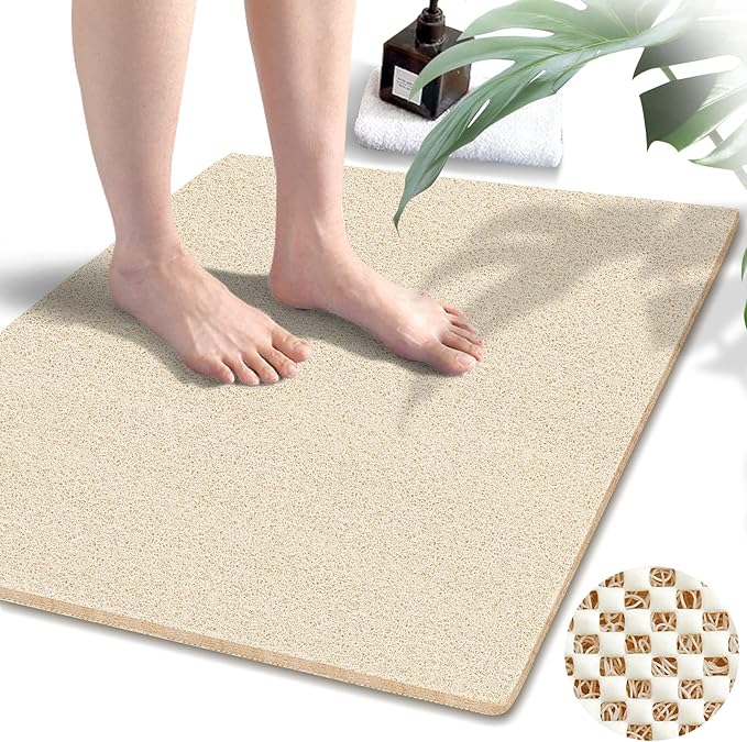 godehone Shower Mats Non Slip Without Suction Cups, PVC Loofah Bathroom Mats by godehone