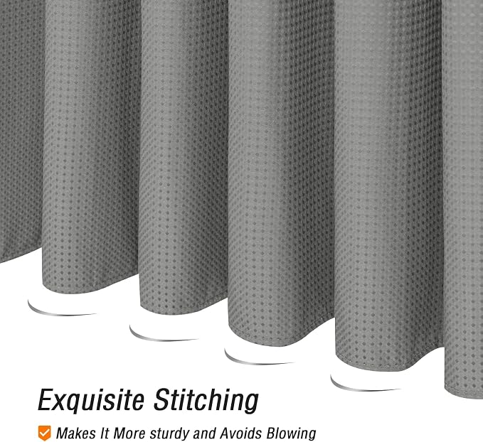Gibelle Long Shower Curtain 72 x 78, Tall Waffle Weave Textured Fabric Shower - Image 5