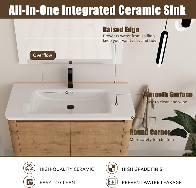 40 Inch Bathroom Vanity with Sink, Premium Plywood Wooden Cabinet with Soft - Image 5