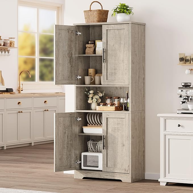 IDEALHOUSE Pantry Cabinet, Freestanding Cupboard, Tall Storage Cabinet - Image 8