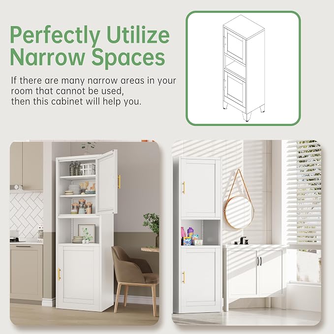 Tall Narrow Storage Cabinet 66.93" H Tall Bathroom Cabinet Metal Pantry Cabinets - Image 5