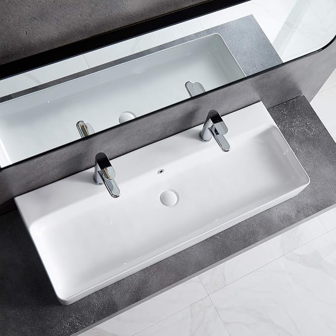 Eridanus Bathroom Sink Rectangle 43" x 16", Two Hole Vitreous Ceramic Vessel - Image 8