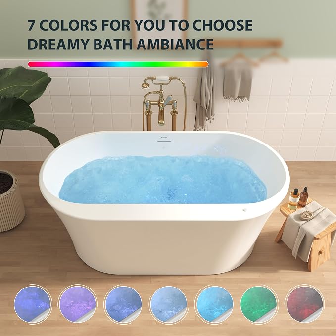 FerdY Mauritius 59 Inch Acrylic Freestanding Whirlpool Bathtub, Oval - Image 4