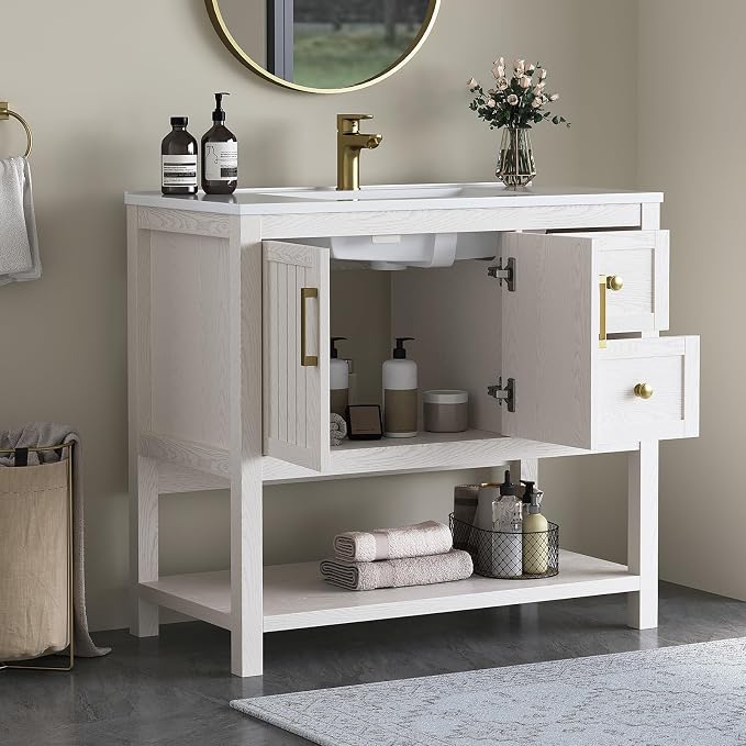 36" Bathroom Vanity with Sink, Bathroom Sink Cabinet with 2 Drawers & Open Shelf - Image 2