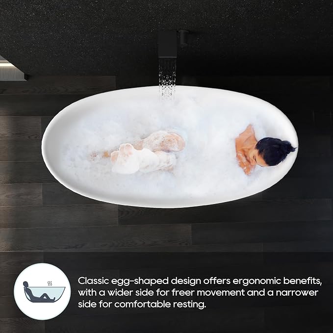 SJ STAR&JANE 65" Solid Surface Freestanding Bathtub Stone Resin Tub Oval Double - Image 6