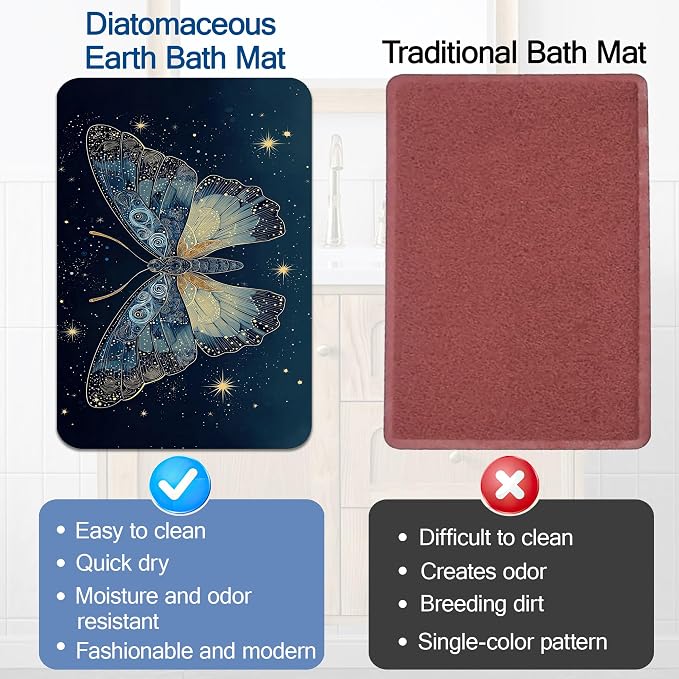 Elightvap Blue Butterfly Bathroom Mat Quick-Drying Non-Slip Bath Mats Absorbent - Image 5