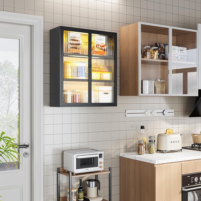 Bathroom Medicine Cabinet with Glass Doors & Sensor LED Lights, Over Toilet - Image 4