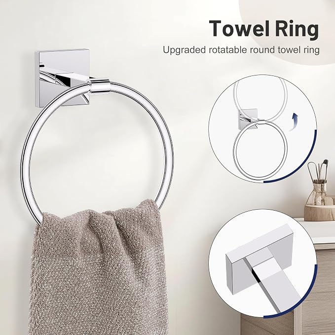 5 Pieces Bathroom Hardware Set Polished Chrome Towel Bar Set Includes 23.6” - Image 3