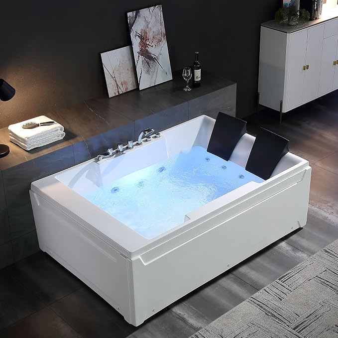 Empava 72" x 48" Whirlpool Tub, 2 Person Jetted Bathtub, Hydro Massage & - Image 12