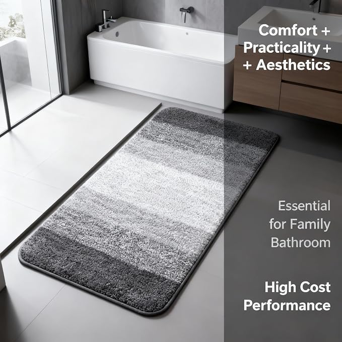 Grey Gradient Bathroom Mat Machine Washable Microfiber - Image 7