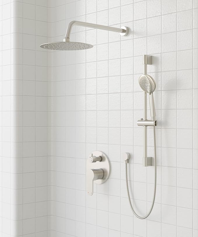 Gabrylly Shower System Brushed Nickel, Slide Bar Shower Faucet Set - Image 2