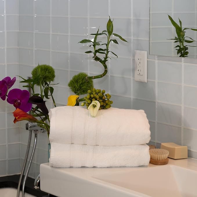 Mosobam Luxury Turkish Set of 2 Bath Towels 30X58 White 700 GSM Bamboo Viscose - Image 2