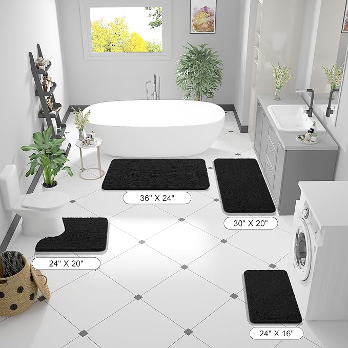 OLANLY Bathroom Rugs 47x20, Extra Soft Absorbent Chenille Bath Rugs, Rubber - Image 2